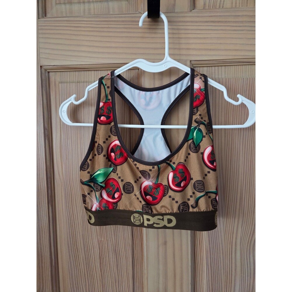PSD Cherries and Money Signs Theme Sports Bra Racerback XL